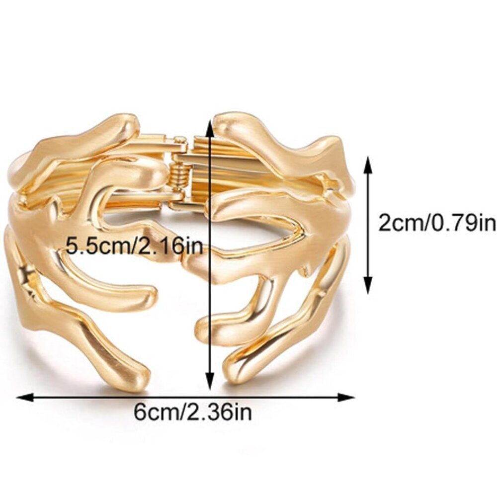 Trendy 18K Gold Plated Geometric Cuff Bangle for Women - Minimalist Open Design, - Picture 3 of 5